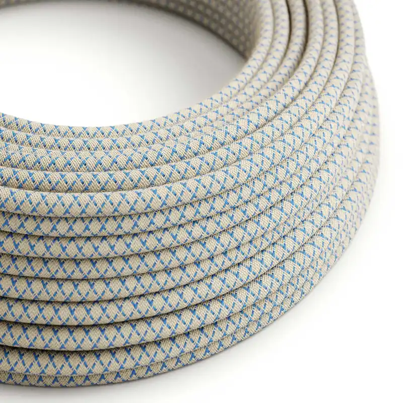 Cloth Covered Wire - Natural & Blue Linen CrissCross RD65 - UL Listed Scelto Dai Clienti