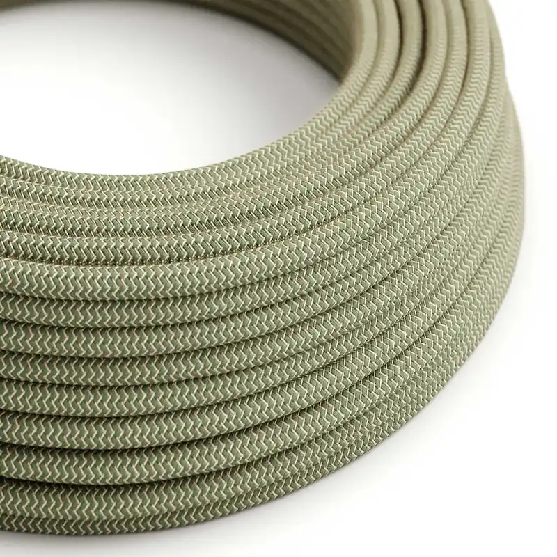 Cloth Covered Wire - Natural & Thyme Green Linen Chevron RD72 - UL Listed Bestseller