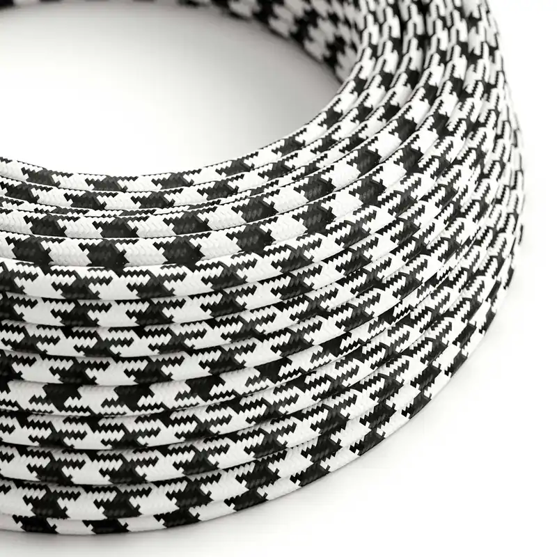 Cloth Covered Wire – Black & White Houndstooth RP04 – UL Listed Prezzo Basso