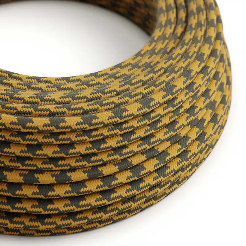 Offerta Cloth Covered Wire - Mustard & Gray Cotton Houndstooth RP27 - UL Listed