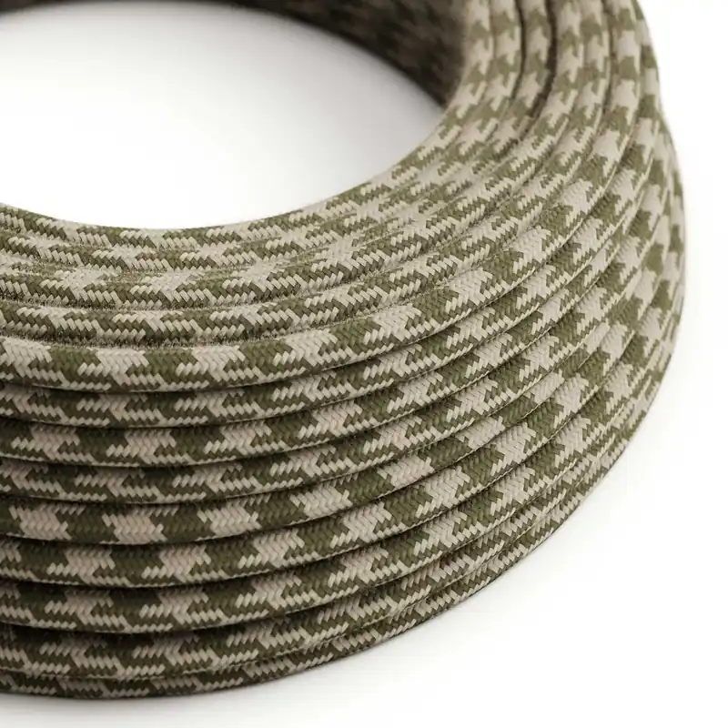 Affare Cloth Covered Wire - Thyme & Ivory Cotton Houndstooth RP30 - UL Listed