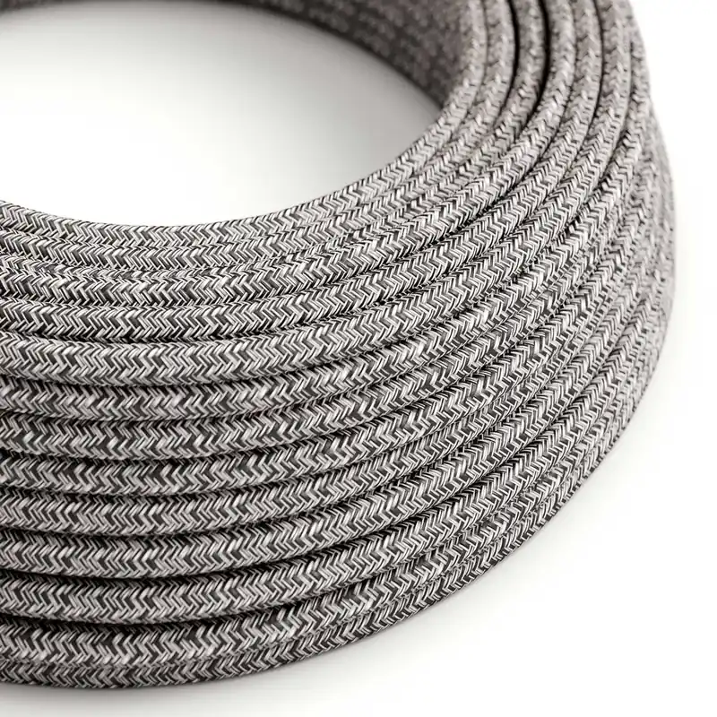 Quantità Limitata Cloth Covered Wire - Black Glitter Cotton & Natural Linen Tweed RS81 - UL Listed