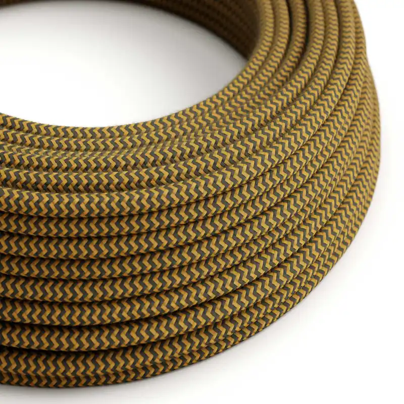 Cloth Covered Wire - Mustard & Charcoal Cotton Chevron RZ27 - UL Listed Prezzo Conveniente