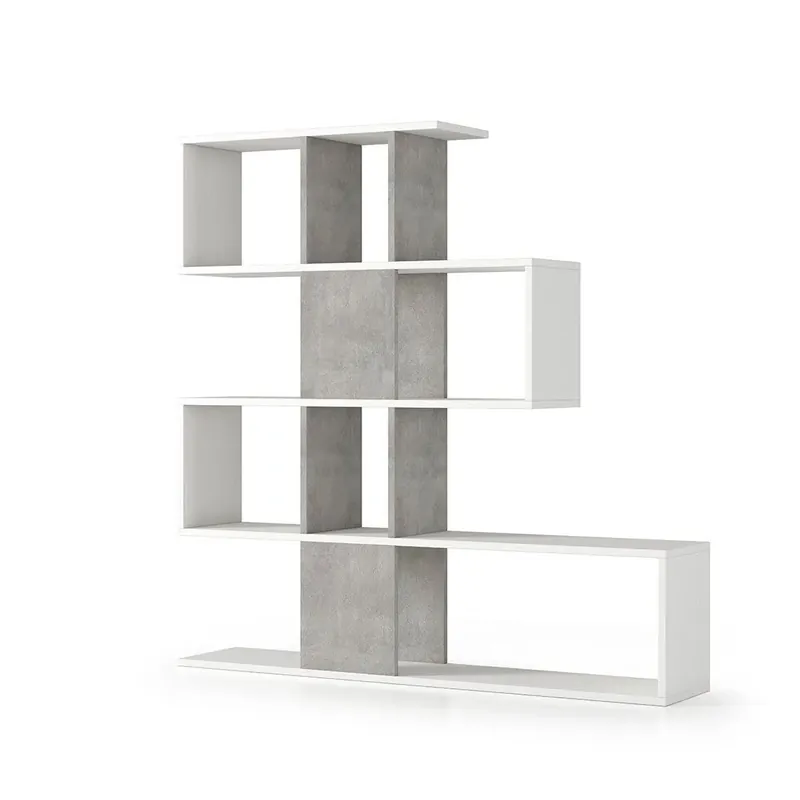 Scaffale divisorio in legno bianco e con inserti cemento Must-Have