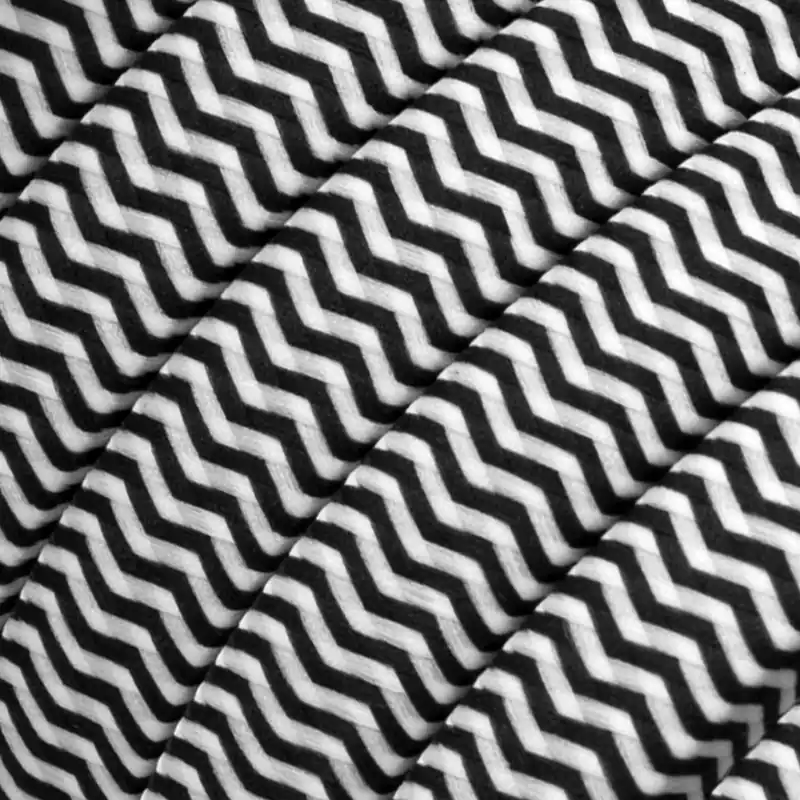 Electric Color Cord for Custom String Lights, covered with Rayon fabric ZigZag Black & White - CZ04 Prezzo Basso