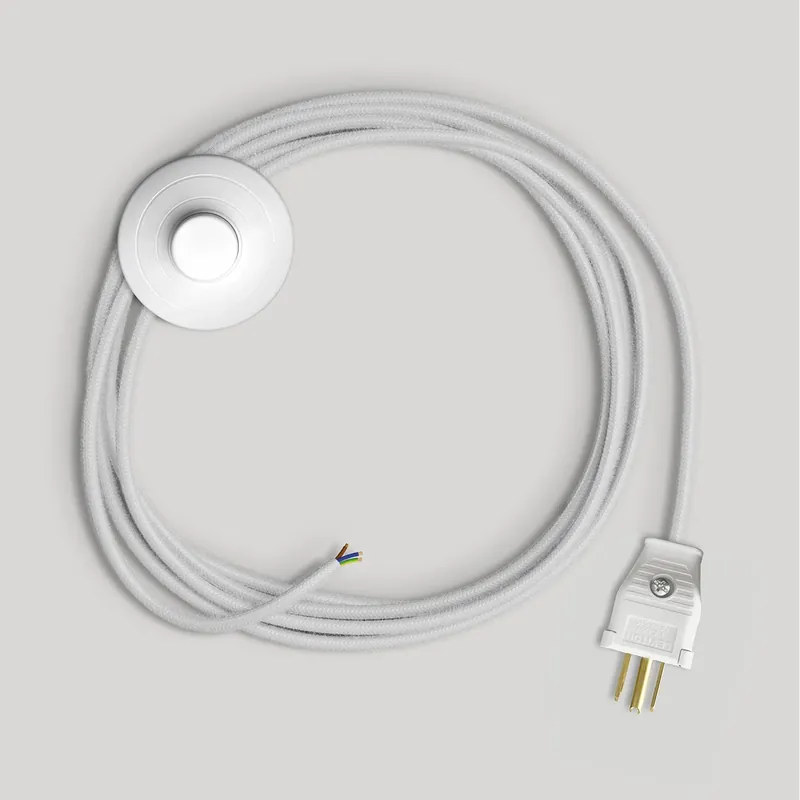 Cord set for lamp with white cotton cable, 10 ft Vendita Finale