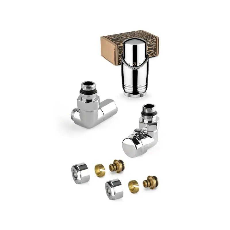 Kit de robinetterie d‘ameublement chromé avec vanne thermostatique à droite et raccord tuyaux multicouches APM 135KC 015 M 16 12 Professionale