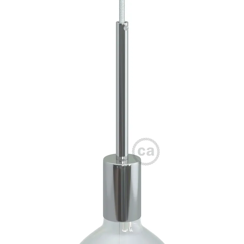 Cylindrical metal UL E26 light bulb socket kit with 15 cm cable clamp - Chrome Promozione Esclusiva