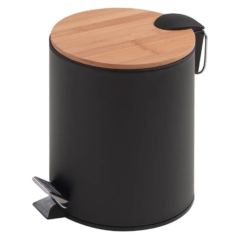 Bestseller Pattumiera bagno rotonda a pedale 3l nero/bambu‘ soft-close metallo e bambu‘ Ortensia