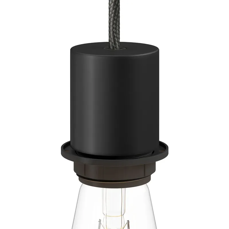 E26 semi-threaded metal socket kit with concealed cable clamp - Black Occasione