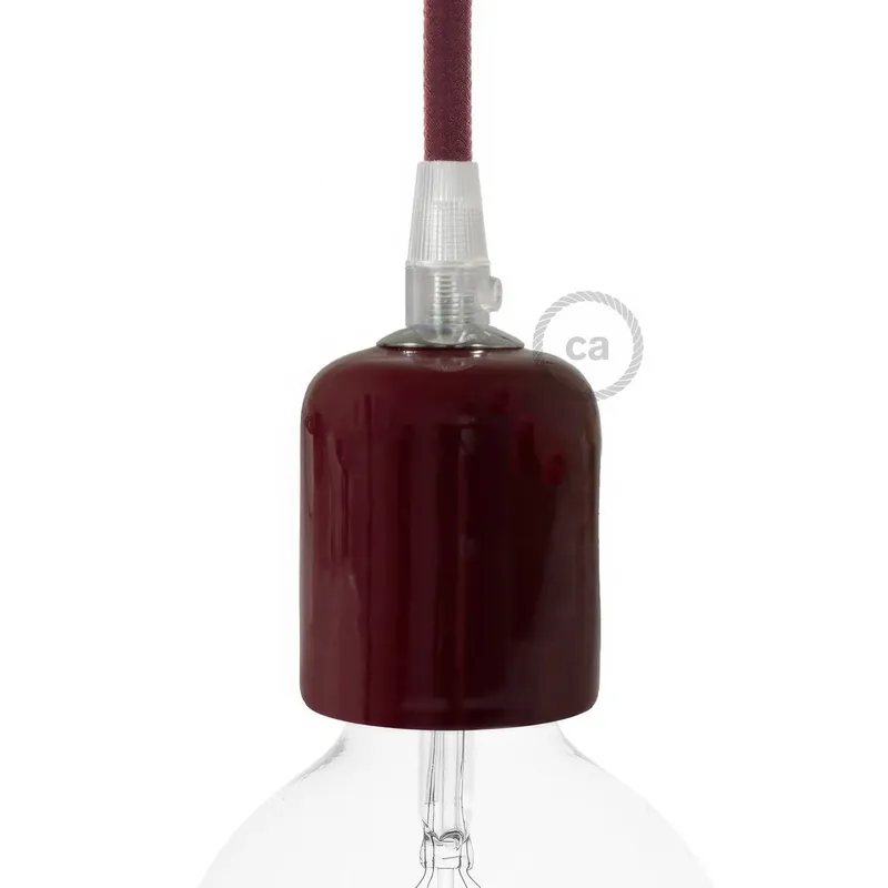 Handmade Ceramic E26 light bulb socket kit - Burgundy Prezzo Scontato