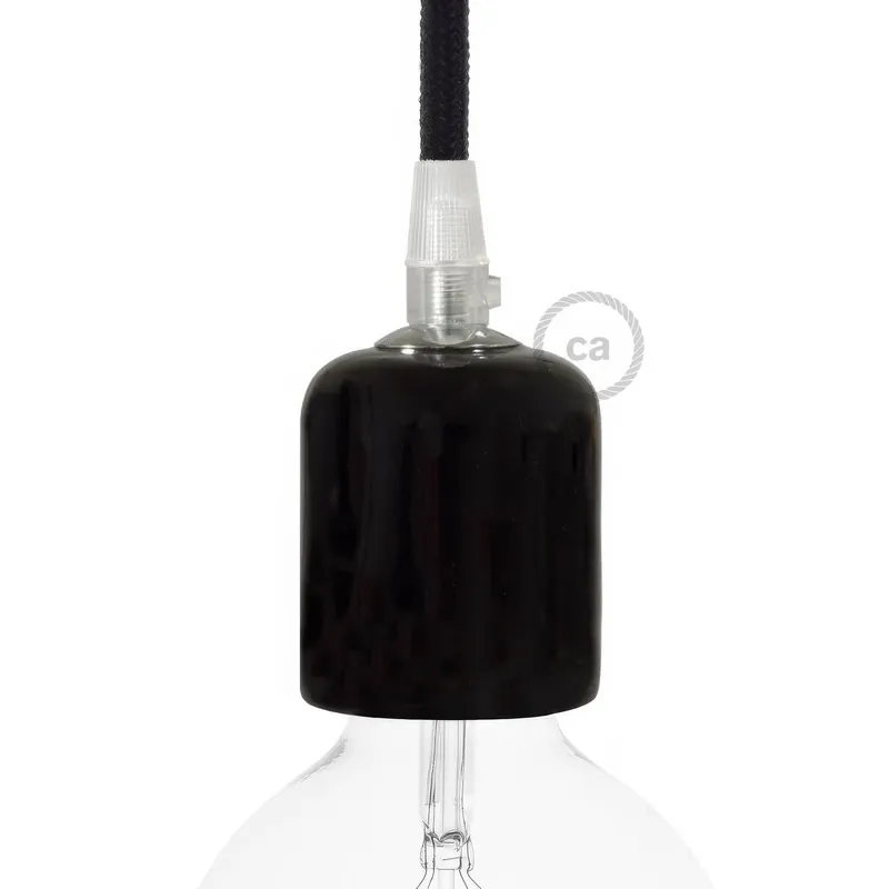 Handmade Ceramic E26 light bulb socket kit - Black Nuova Collezione