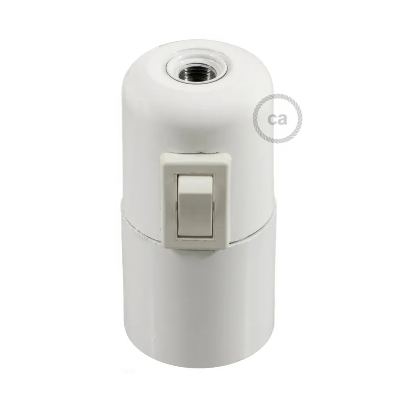 Direttamente Dal Produttore Smooth-Sided Bakelite Phenolic E26 light bulb socket - ON/OFF SWITCH - White
