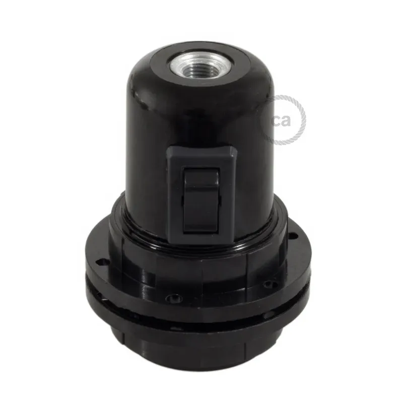 Double Ferrule Bakelite Phenolic E26 Light Bulb Socket - ON/OFF SWITCH - Black Saldi