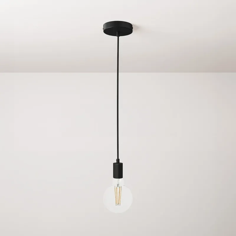 Prezzo Ridotto Pendant lamp with textile cable and monochrome metal details - Black