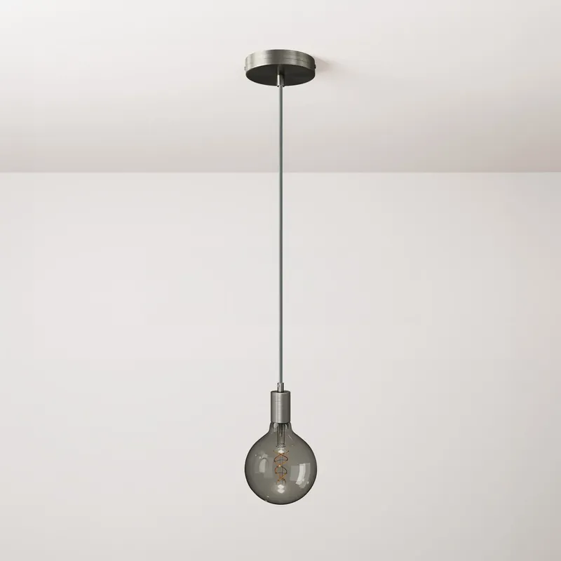 Consegna Rapida Pendant lamp with textile cable and metal details - Brushed titanium