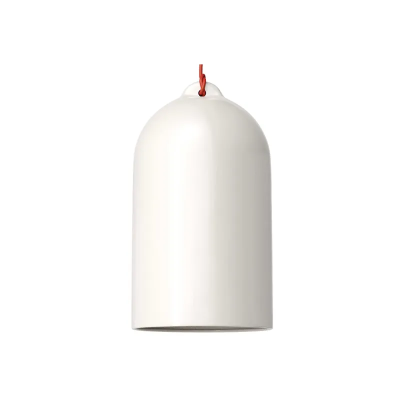 Pendant lamp with textile cable and Bell XL ceramic lampshade - Glossy white Prezzo Conveniente
