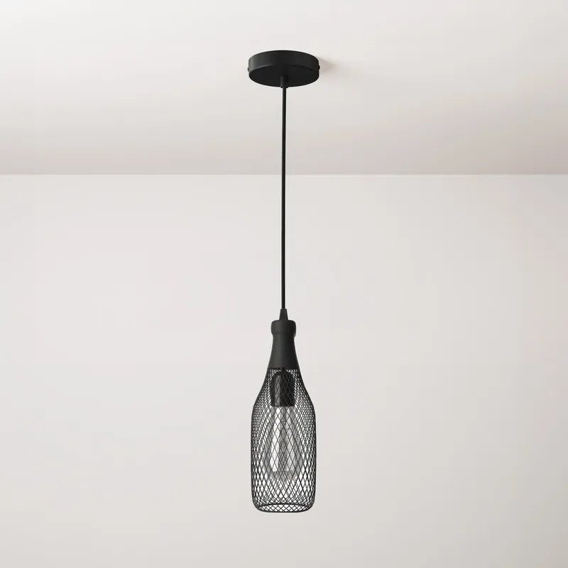 Di Tendenza Pendant lamp with fabric cable, Magnum bottle lampshade, and metal details - Black