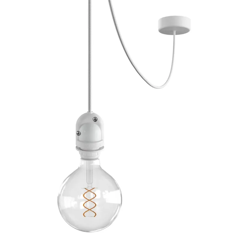 EIVA outdoor pendant lamp for lampshade with textile cable, decentralizer, canopy and socket for wet locations - White Offerta Lampo