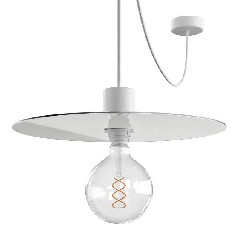 EIVA ELEGANT Pendant light with fabric cable, Ellepì lampshade, canopy and socket for wet locations - White Spedizione Espresso