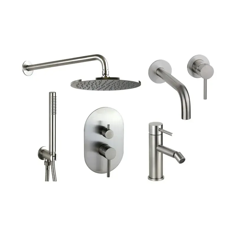 Più Venduto Kit complet avec mitigeurs de lavabo muraux, bidet et kit de douche en acier AISI 316 Pollini Jessy Steel KITJESSYSTEEL6