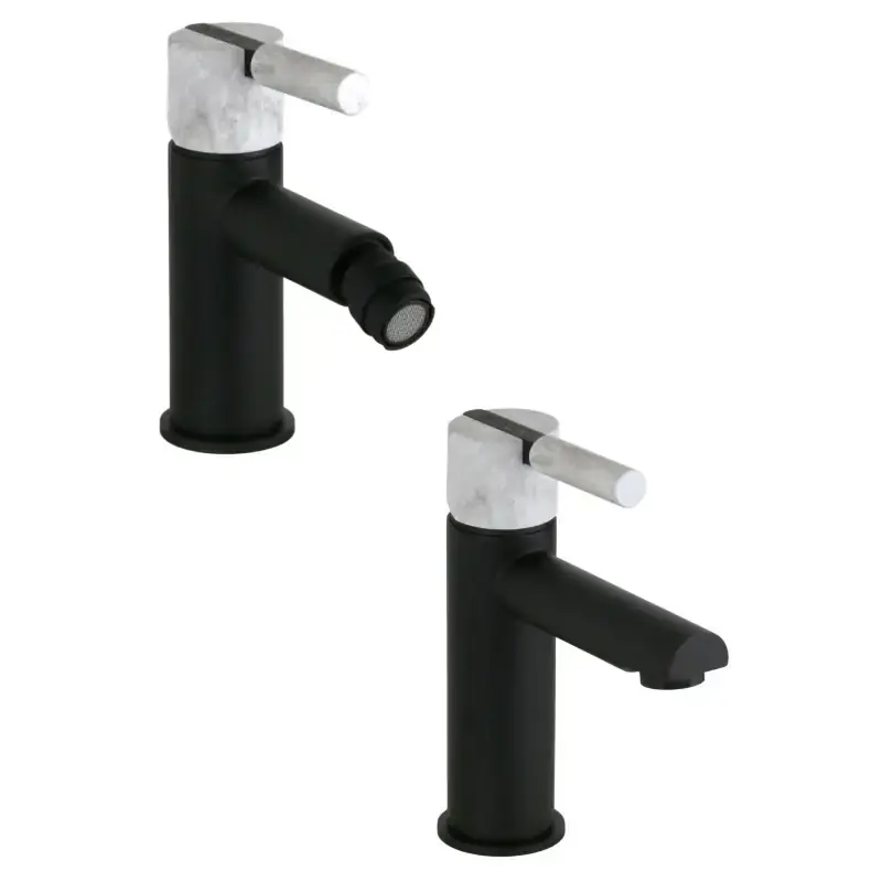 Offerta Del Giorno Robinetterie de salle de bain de couleur noir mat avec poignée en pierre FP Pattaroni UNIC° KIUNI2