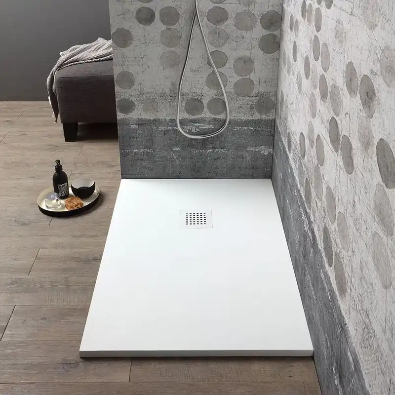 Economico Piatto doccia 120x70 in resina bianco effetto pietra Muse