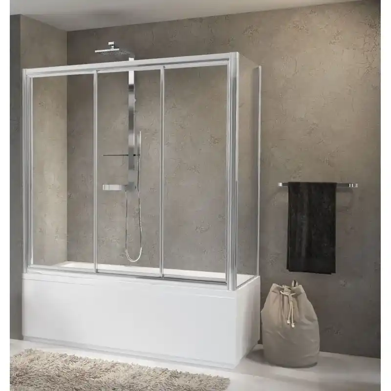 Pare-baignoire avec 1 porte coulissante et 1 porte fixe en ligne Novellini Aurora 2PV4 Prezzo Basso