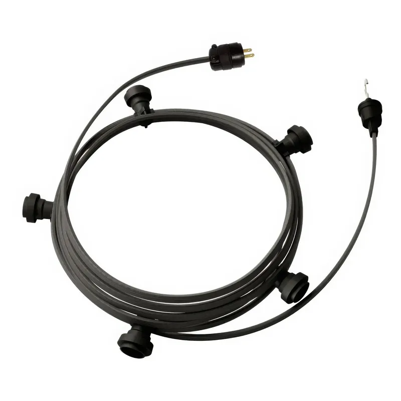 Ready-to-use 25 ft String Light with 5 black sockets, hook and plug - CM03 Offerta Lampo