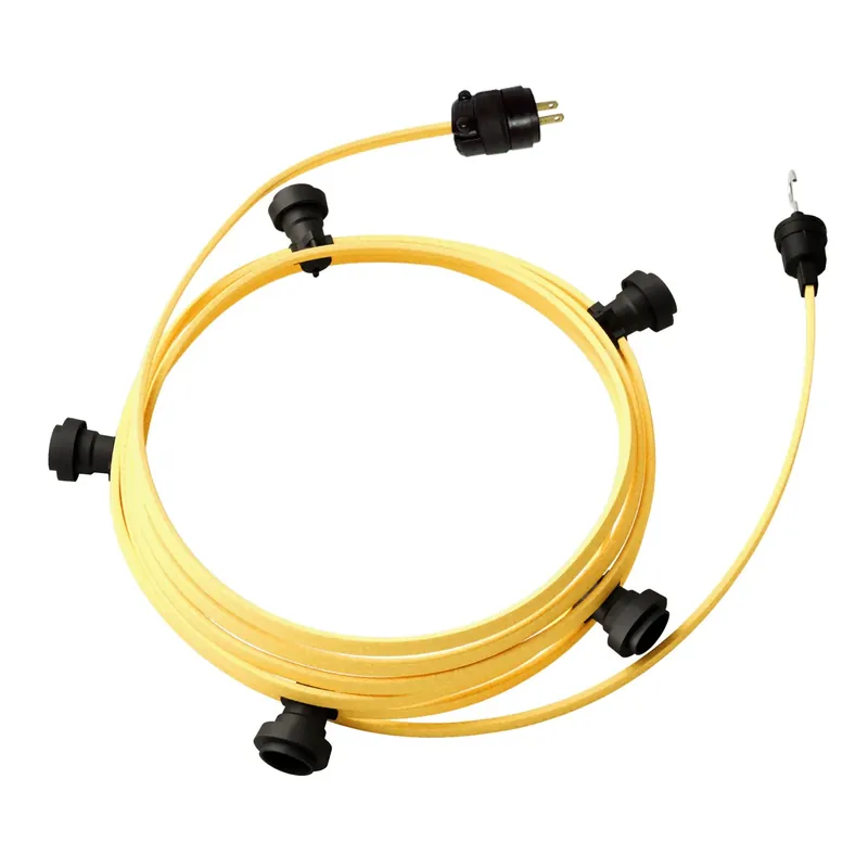 Ready-to-use 25ft String Light with 5 black Sockets, Hook and Plug - CM10 Popolare