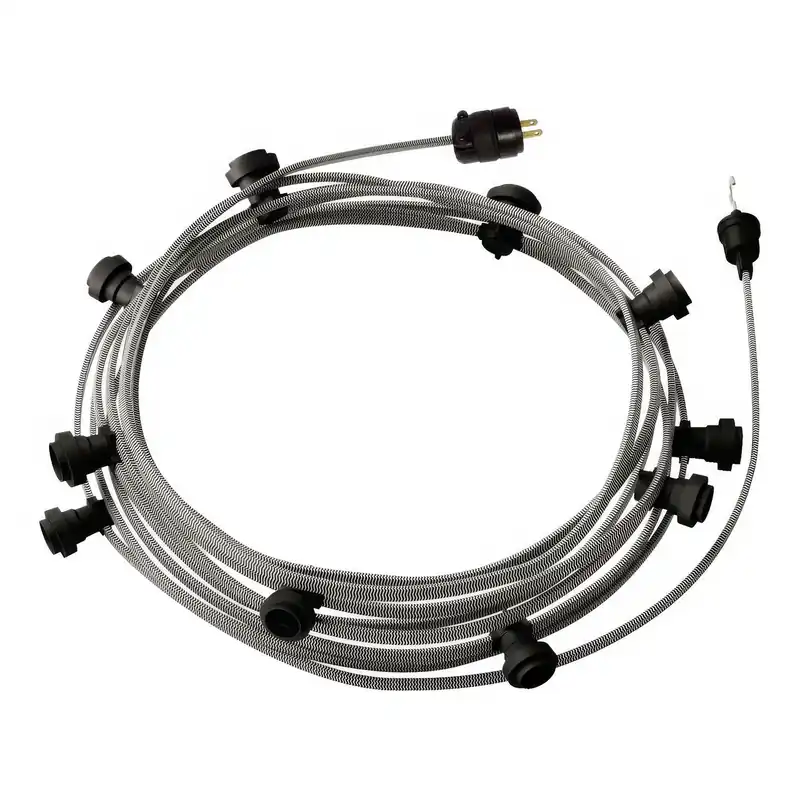 Spedizione Espresso Ready-to-use 40ft String Light with 10 black Sockets, Hook and Plug - CZ04
