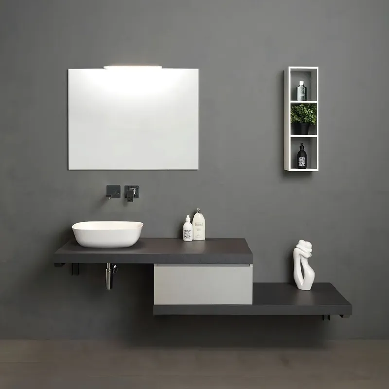Economico Mobile bagno sospeso 180cm cassetto grigio perla top antracite Valentina