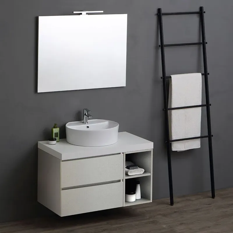 Spedizione Espresso Mobile bagno sospeso 90cm 2 cassetti, vano a giorno grigio perla Valentina