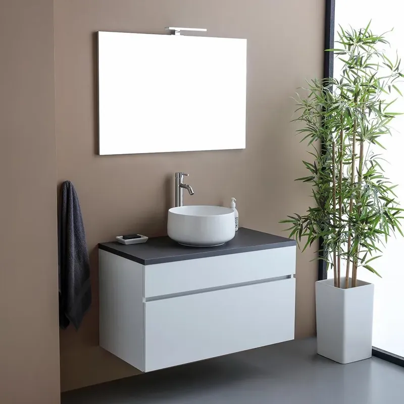 Miglior Prezzo Mobile bagno sottolavabo 90cm bianco con top antracite Sole