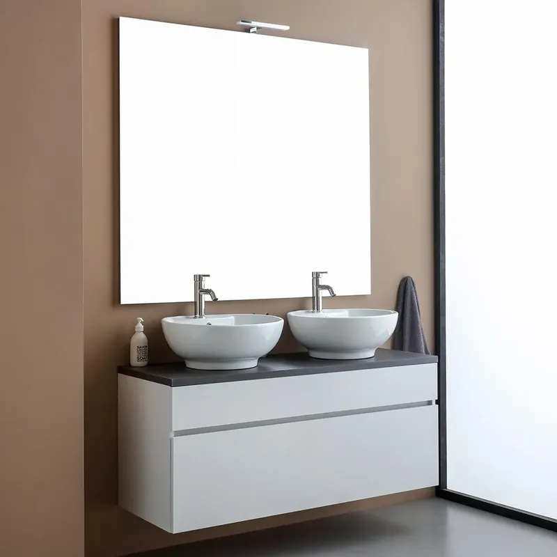 Non Perdere Mobile bagno sottolavabo sospeso 120cm bianco, top grigio e specchio 120x110 Sole