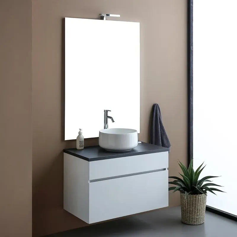 Mobile bagno sospeso 80cm bianco con top antracite Sole Prezzo Di Fabbrica