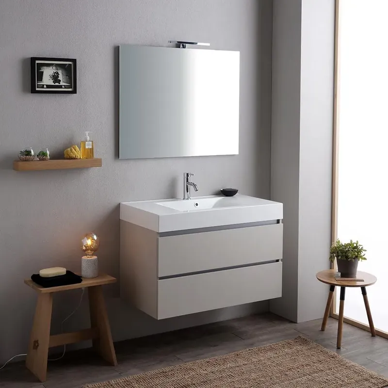 Esclusivo Mobile bagno 90 cm grigio perla con lavabo e specchio 90x70 Valentina