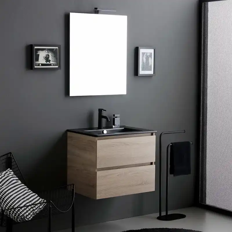 Promozione Esclusiva Mobile bagno 60cm rovere con lavabo nero opaco Berlin