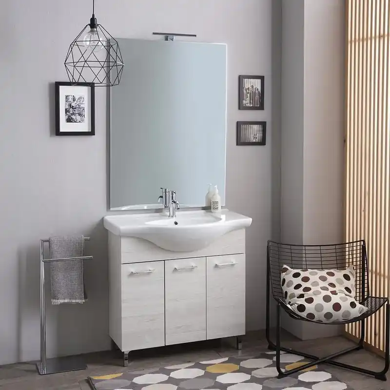 Super Prezzo Mobile bagno a terra 85cm quercia bianco 3 ante moderno con lavabo Rimini