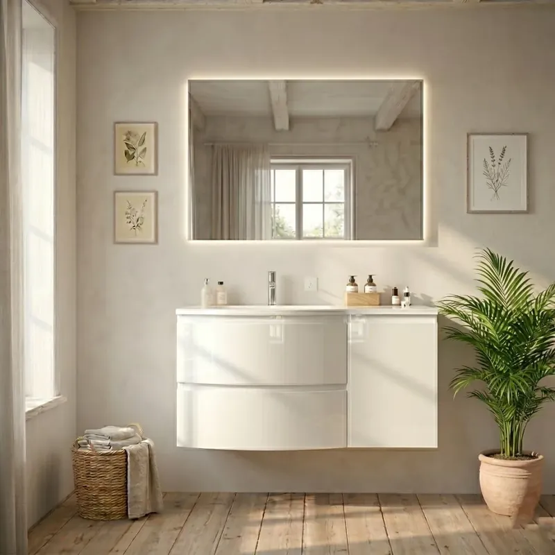 Saldi Mobile bagno sospeso 105cm bianco lucido con anta destra Los Angeles