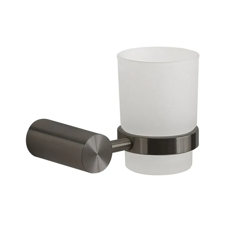 Portaspazzolini da muro in acciaio inox e vetro satinato gun metal Aloe Bestseller