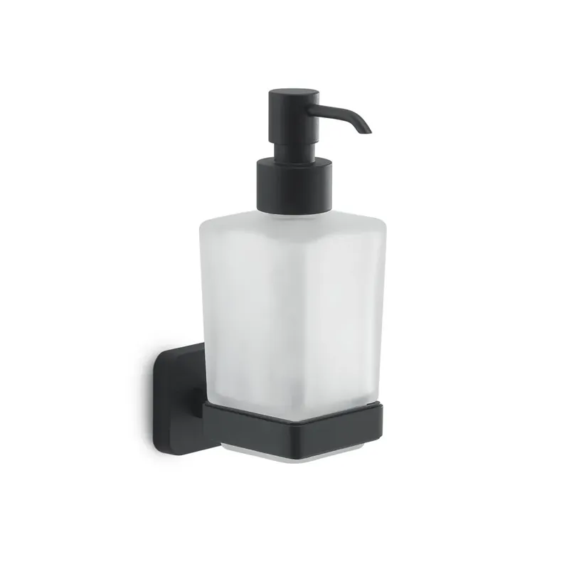 Dispenser sapone da muro nero opaco in acciaio inox e vetro satinato Tahiti Prezzo Ridotto