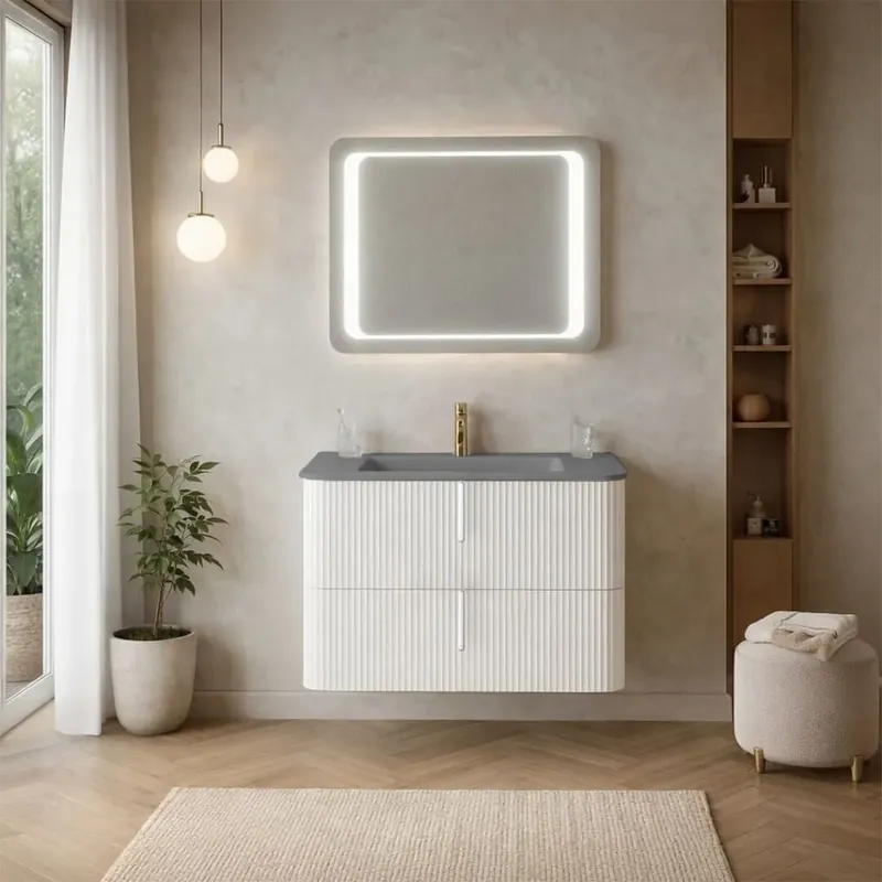 Vendita Finale Mobile bagno sospeso 80cm bianco cannettato moderno Hollywood