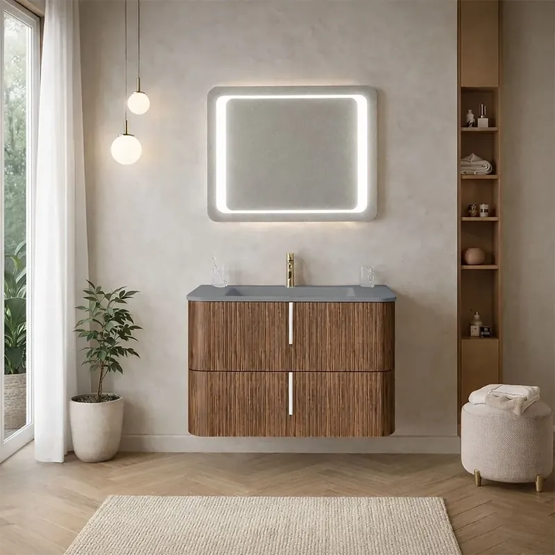 Mobile bagno sospeso 80cm tabacco cannettato moderno Hollywood Prezzo Di Fabbrica
