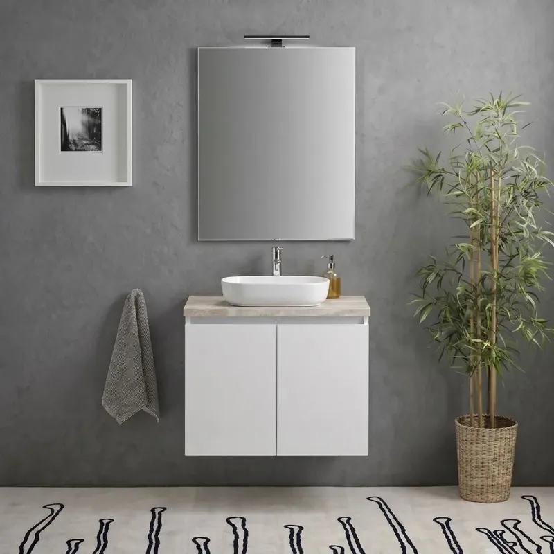 Di Tendenza Mobile bagno sospeso 60cm ante bianco lucido con top beton Benaco