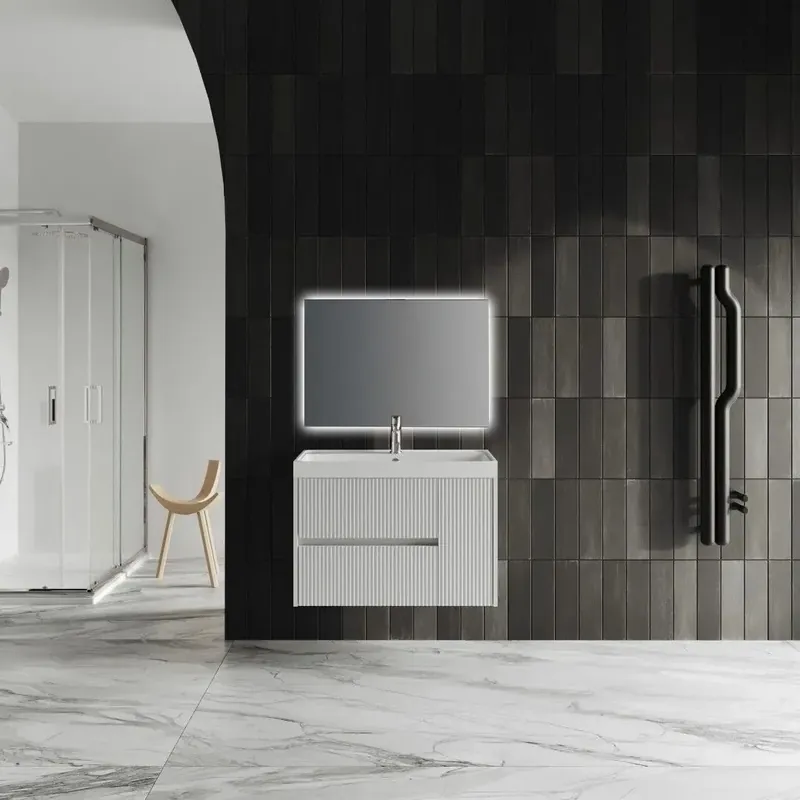 Mobile bagno sospeso bianco lucido cannettato 80cm con lavabo Cortina Nuovo Arrivo