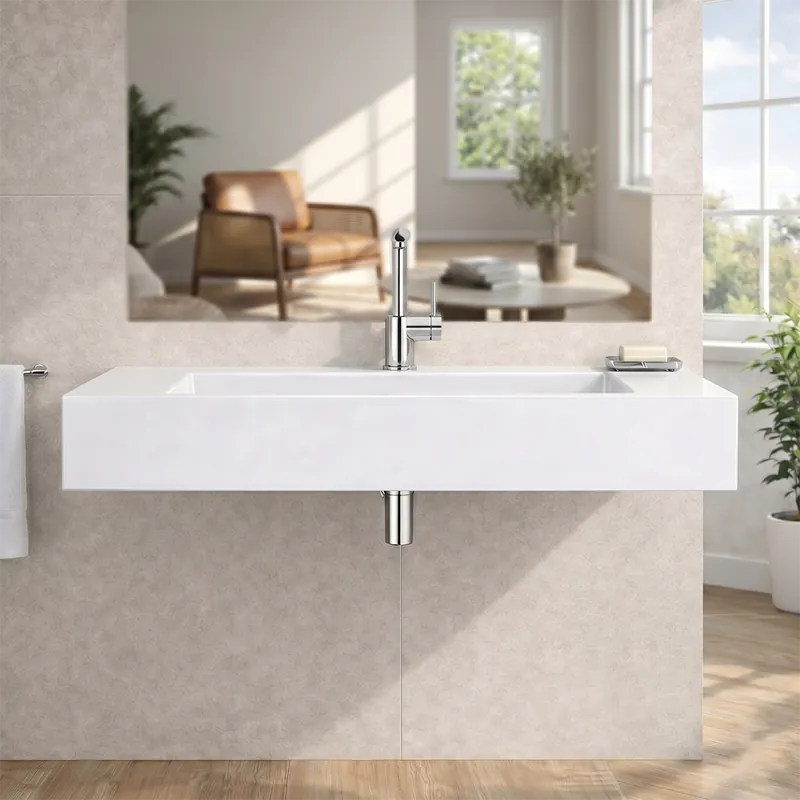 Lavabo 100cm bianco opaco in resina con staffe Manchester Professionale