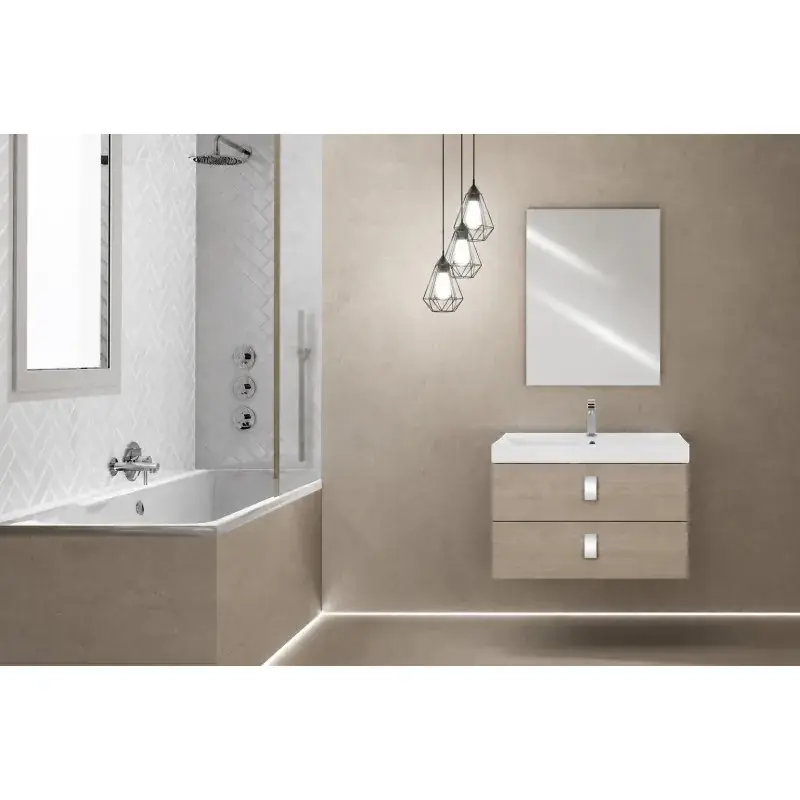 Meuble salle de bains suspendu 75 x 51 x 47 chêne clair avec vasque céramique et miroir rectangulaire Feridras Bravo 75 606059 Più Venduto