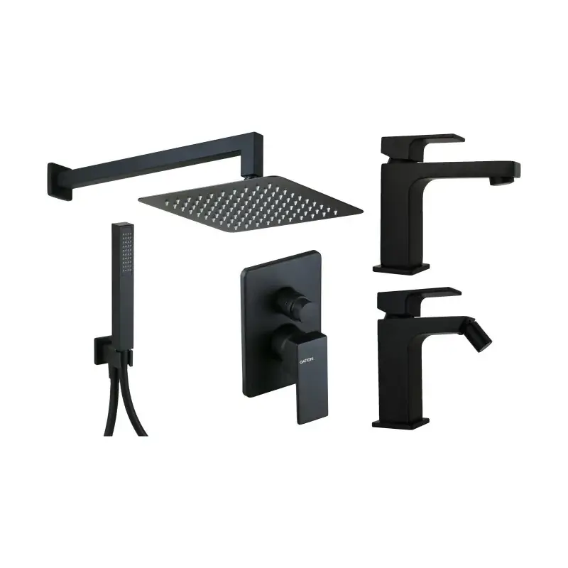Ensemble mitigeur pour lavabo, bidet et kit de douche en noir mat Gattoni SQUARE KITSQUARENO4 Ultimissimo Modello