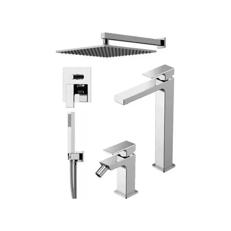 Ensemble mitigeur lavabo haut, bidet et kit douche en chrome Gattoni SQUARE KITSQUAREC06 Offerta Speciale